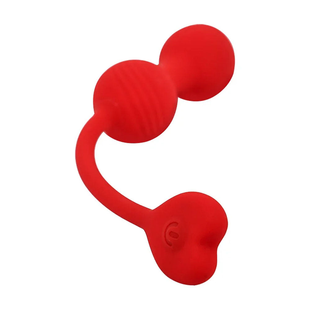 Adam & Eve SWEETHEART Kegel Trainer - USB Rechargeable Vibrating Kegel Balls with Remote in red design.