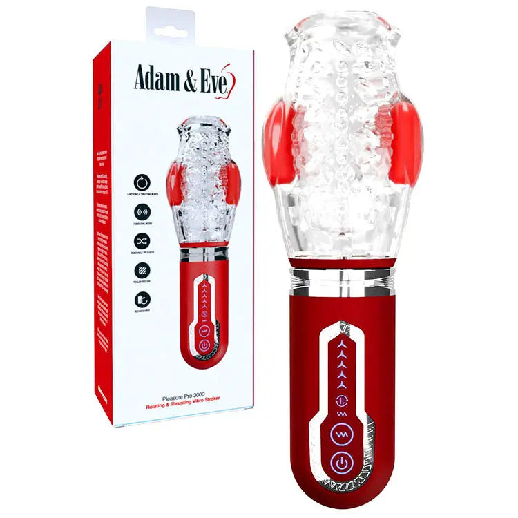 Adam & Eve PLEASURE PRO 3000 - /Red USB Rechargeable Thrusting & Rotating Auto Stroker Adam & Eve Discreet Intimate Essentials.