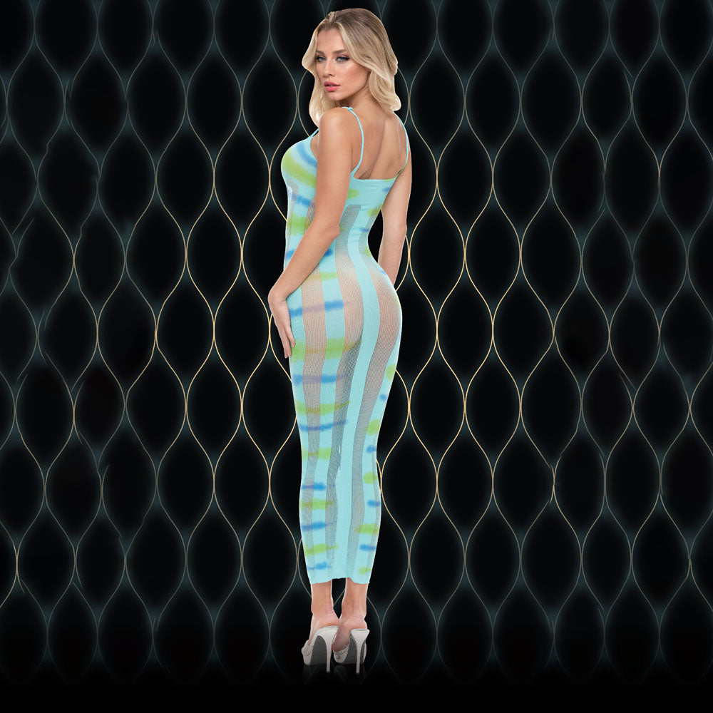 LAPDANCE  Horizon Maxi Dress -  - One Size on a model showcasing its body-hugging style and vibrant blue colors.