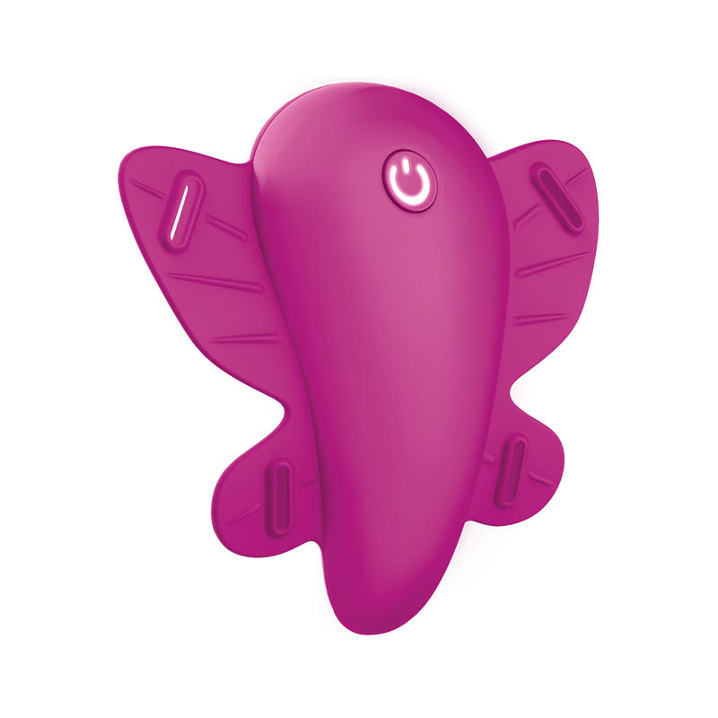 Love Distance REACH - Rose Rechargeable Strap-On Stimulator with App Control butterfly-shaped vibe for hands-free stimulation.