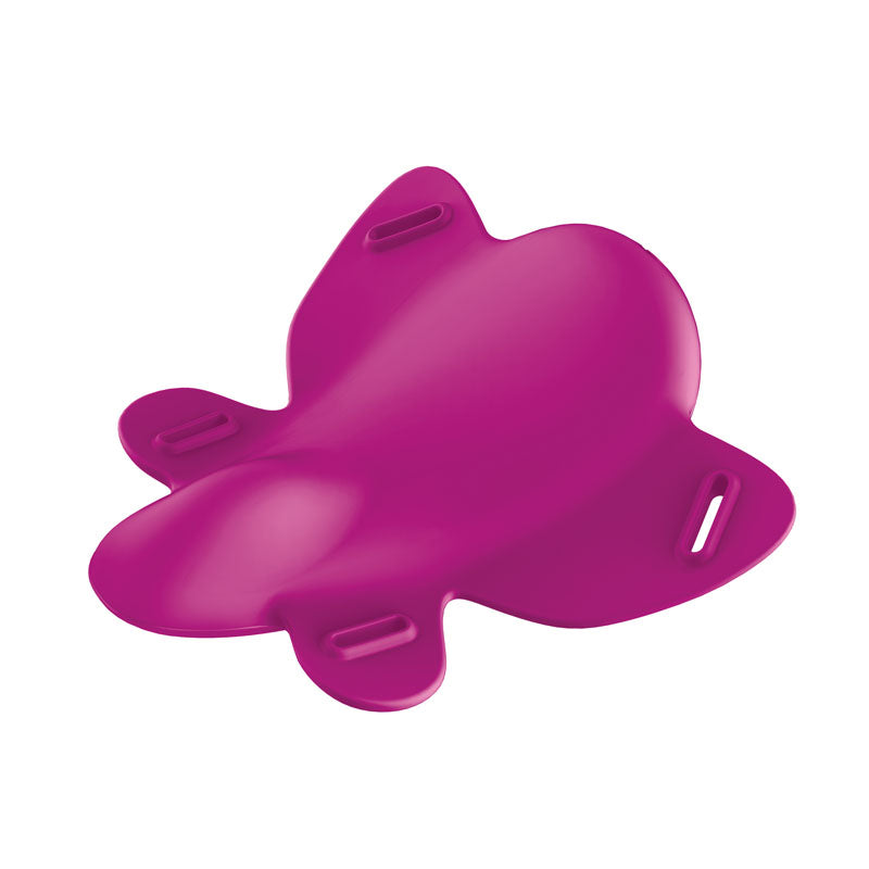Love Distance REACH - Rose Rechargeable Strap-On Stimulator with App Control, butterfly-shaped wearable vibe in pink.