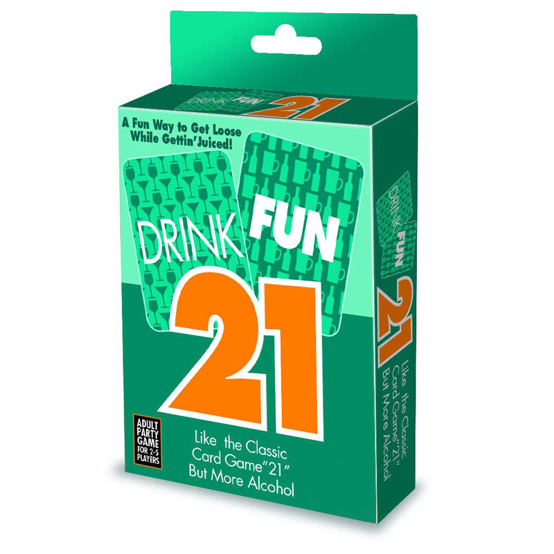 Drink Fun 21 - Adult Drinking Party Game card box featuring colorful design and playful text.