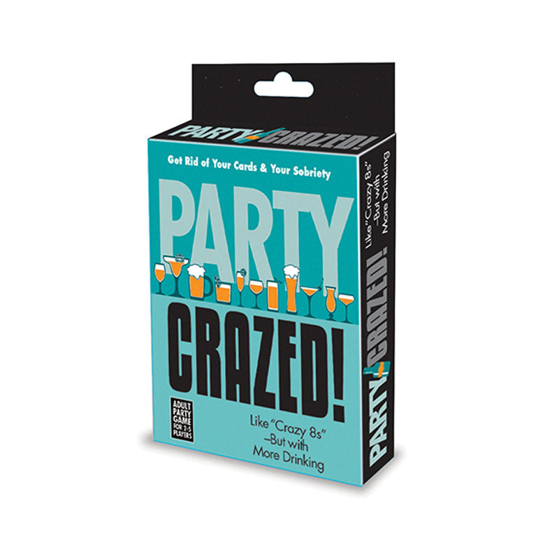 Party Crazed - Drinking Card Game packaging with colorful design and drinking theme for adult fun.