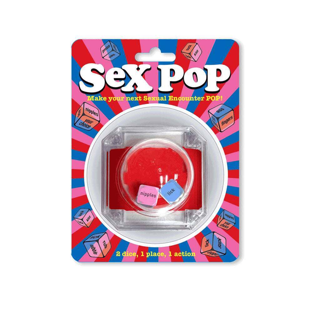 Sex Pop - Popping Dice Game in packaging with action and body part dice for enhancing intimacy.