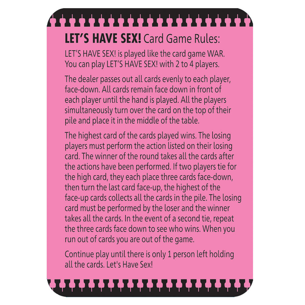Let's Have Sex - Naughty Card Game rules for gameplay and instructions with colorful design.