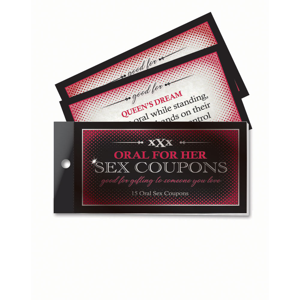Oral For Her Sex Coupons - Set of 15 Coupons featuring sexy fantasy scenarios to enhance intimacy and pleasure.