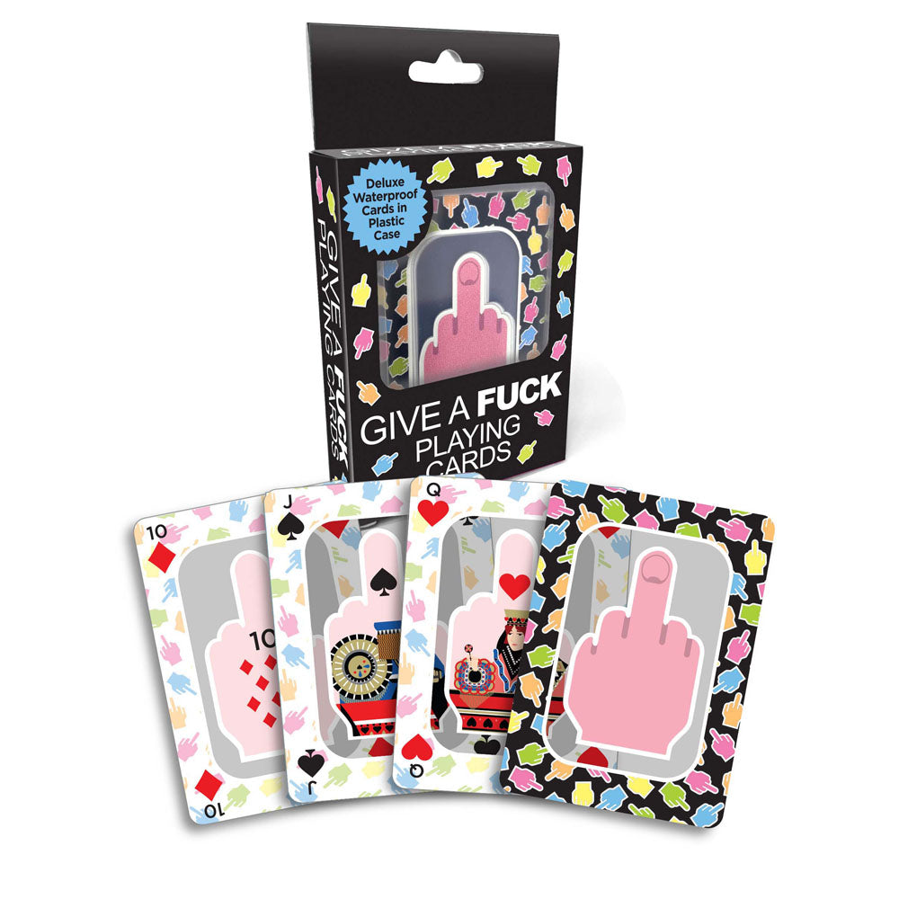 Give A Fuck Playing Cards - Waterproof Novelty Playing Cards in a colorful case with bold middle finger design.