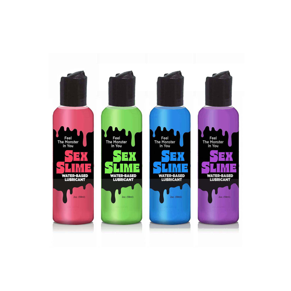 Sex Slime -  -  Water Based Lubricant - 60 ml Bottle in pink, green, blue, and purple bottles for intimate essentials.