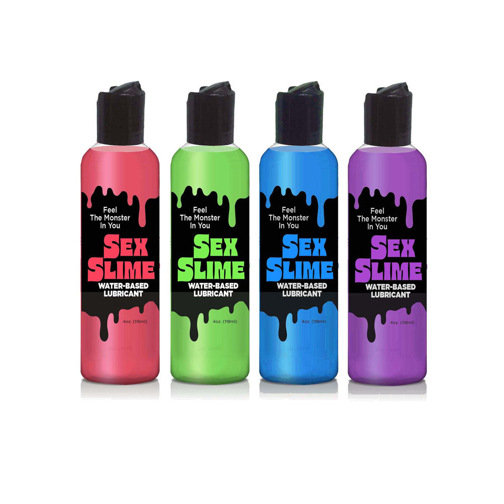 Sex Slime -  -  Water Based Lubricant - 120 ml Bottle in four vibrant colors for intimate use.