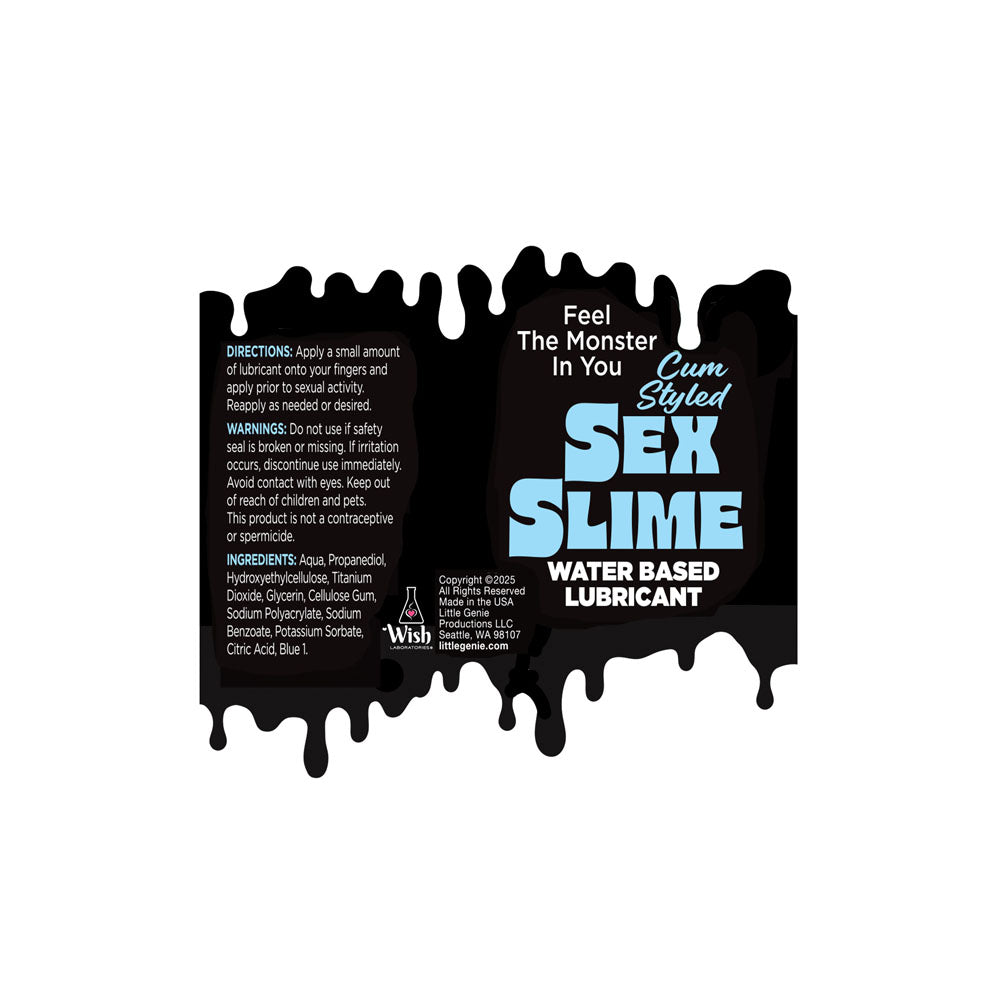 Sex Slime Cum Style Creature Lube -  60 ml -  Cum Style Water Based Lubricant - 60 ml Bottle with directions and ingredients.