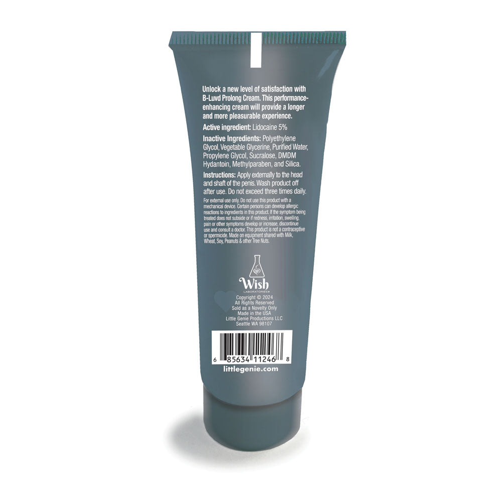 B-LUVD Erection Prolong Cream - Male Desensitising Cream - 59 ml Tube with ingredients and directions.