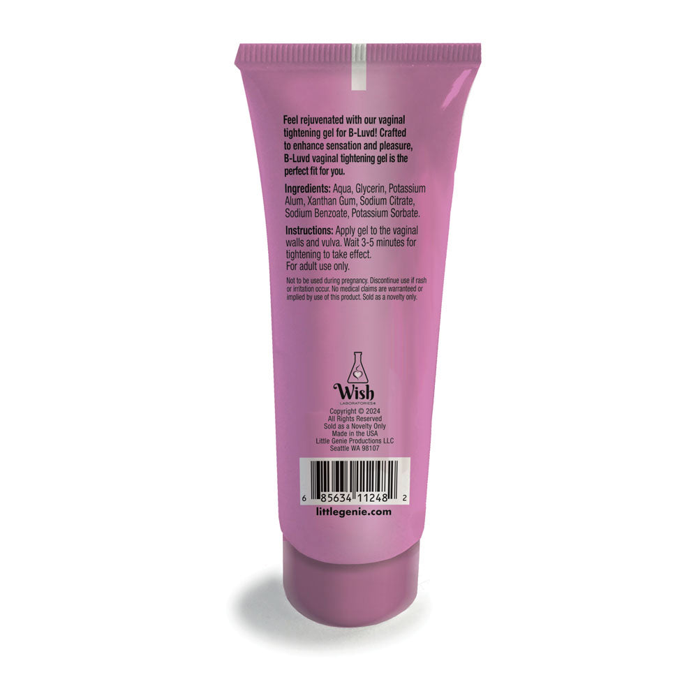 B-LUVD Vaginal Tightening Gel - Tightening Gel for Women - 59 ml Tube, instructions and ingredients on the back of the tube.