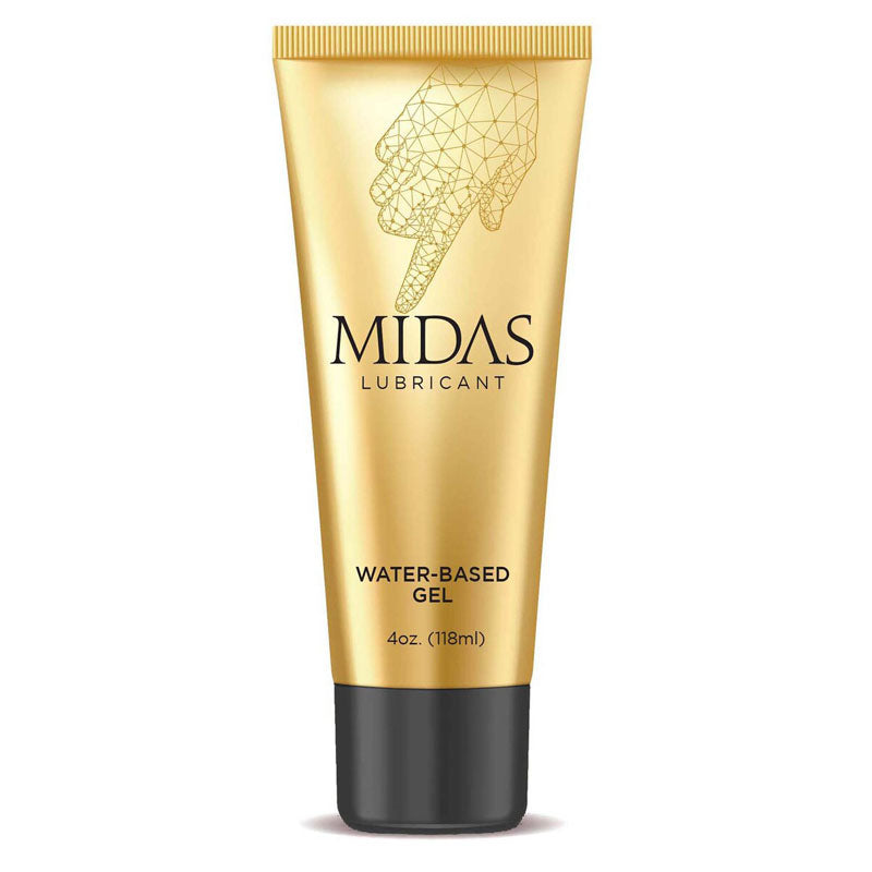 Midas Water Based Gel - Water Based Gel Lubricant - 118 ml Tube in a gold squeeze tube.