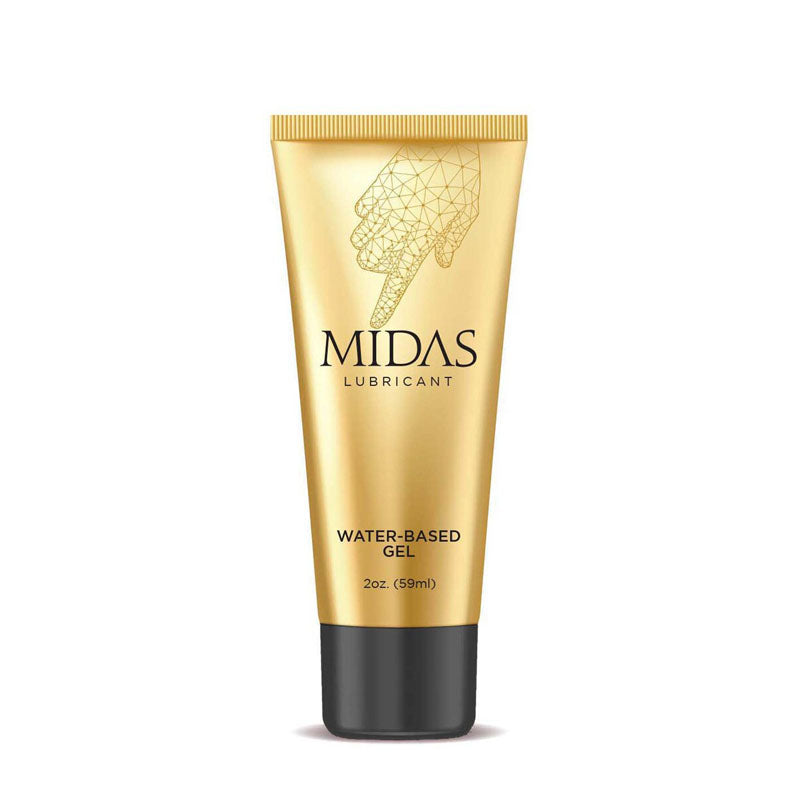 Midas Water Based Gel - Water Based Gel Lubricant - 59 ml Tube in a gold tube design for intimate essentials.