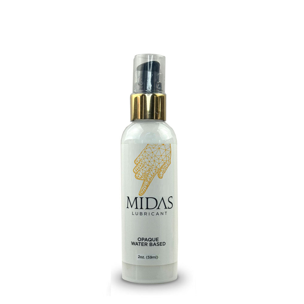 Midas Opaque Water Based Lubricant - 59 ml - Water Based Cum Lube - 59 ml bottle with spray nozzle on white background.