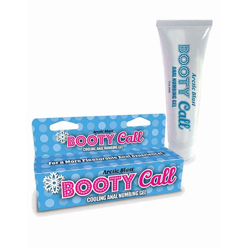 Booty Call Arctic Blast cooling anal numbing gel tube and box for enhanced comfort during anal play.
