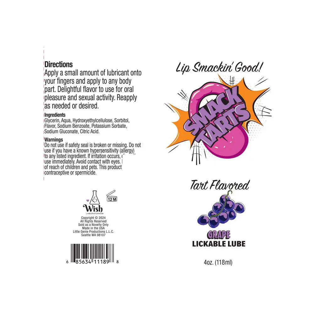 Smack Tarts - Sour Grape - Sour Grape Flavoured Lubricant - 120 ml Tube Little Genie Discreet Intimate Essentials.