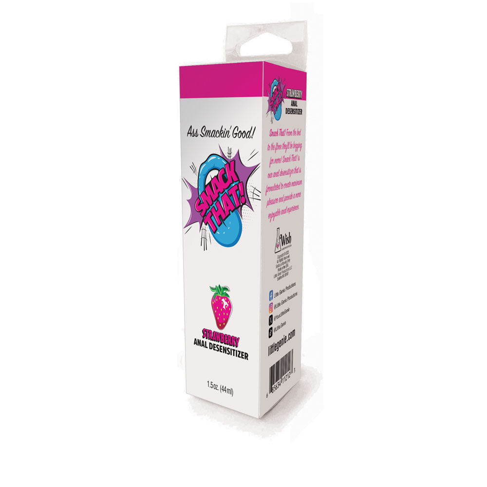 Smack That! Anal Desensitiser - Strawberry - Strawberry Flavoured Anal Desensitiser - 44 ml Tube packaging design.