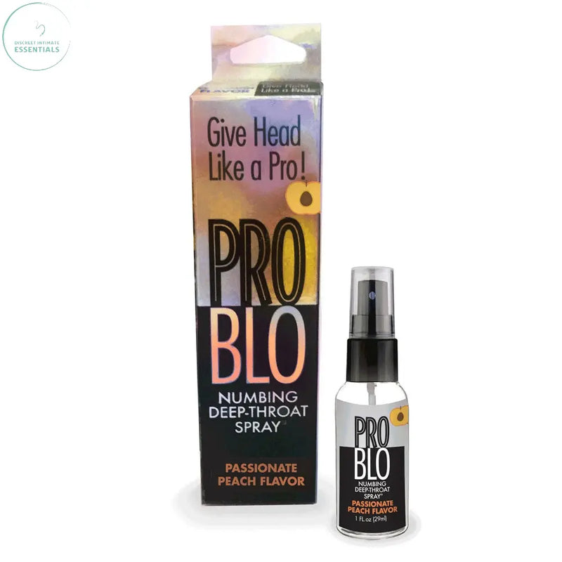 Affordable quality ProBlo Deep Throat Spray - Peach - Peach Flavoured Deep Throat Spray - 30 ml  from Little Genie by Discreet Intimate Essentials with Discreet Delivery 