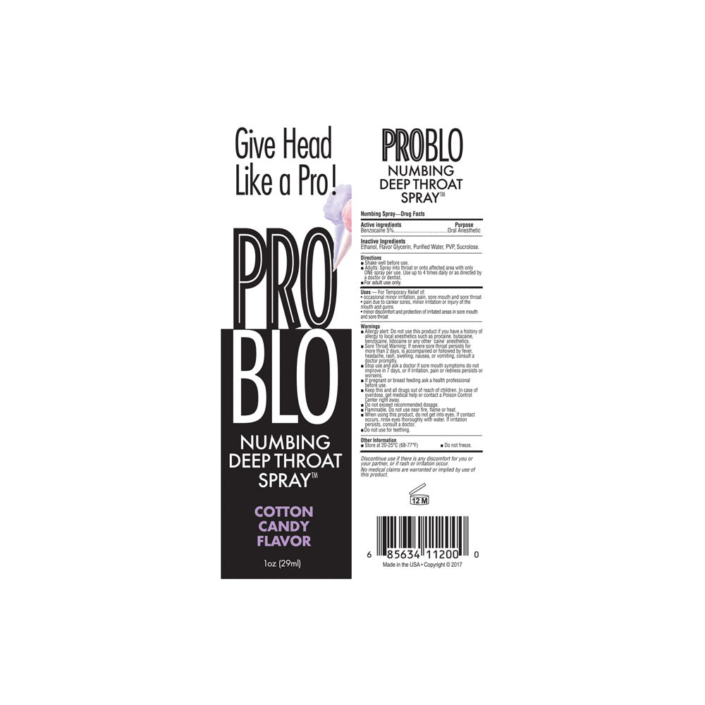 ProBlo Deep Throat Spray - Cotton Candy - Cotton Candy deep throat spray designed for oral desensitization.