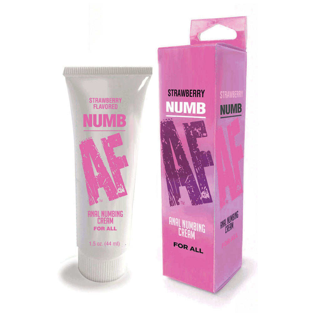 Numb AF - Strawberry - Strawberry Flavoured Anal Numbing Cream - 44 ml Tube packaging and product image
