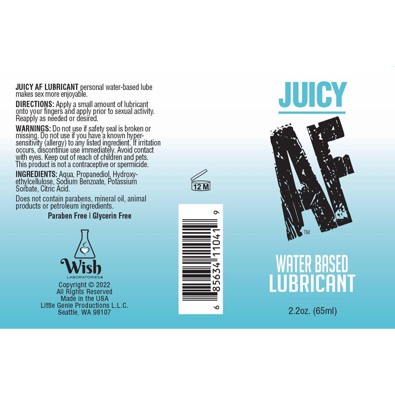 Juicy AF Water Based Lubricant - 59 ml - Water Based Lubricant - 59 ml Bottle packaging with product details.