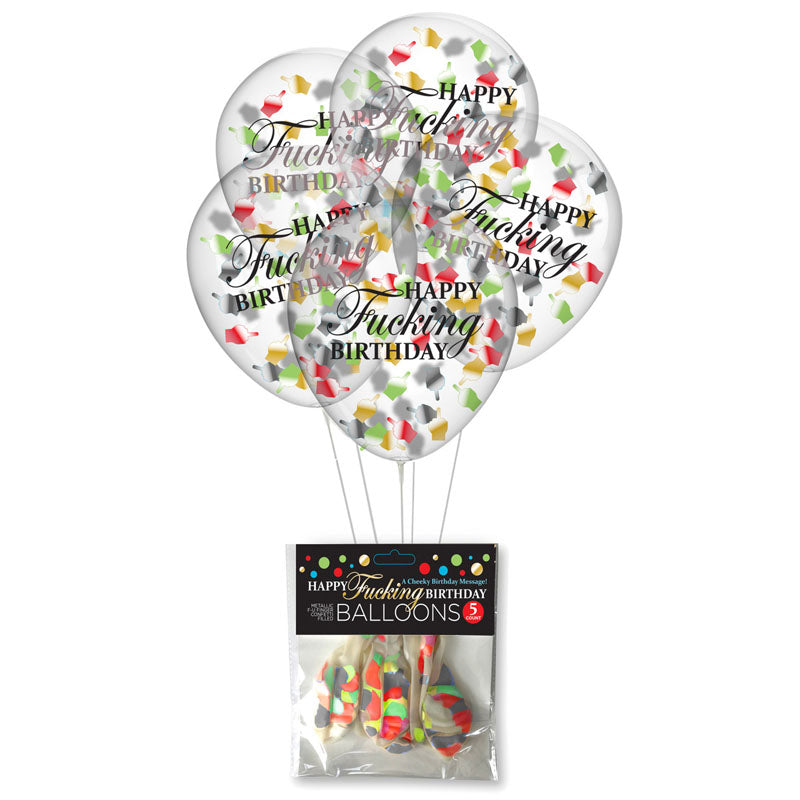 Happy Fucking Birthday Confetti Balloons - Party Balloons - Set of 5 with colorful confetti design for adult celebrations.