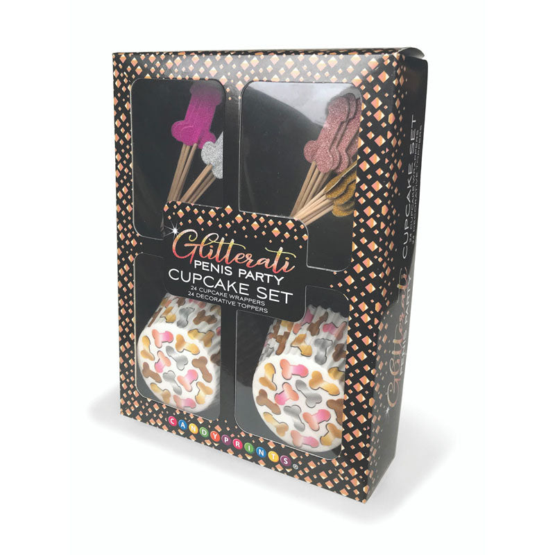 Glitterati - Penis Party Cupcake Set - Party Cupcake Set - Set of 24 featuring decorative toppers and wrappers.