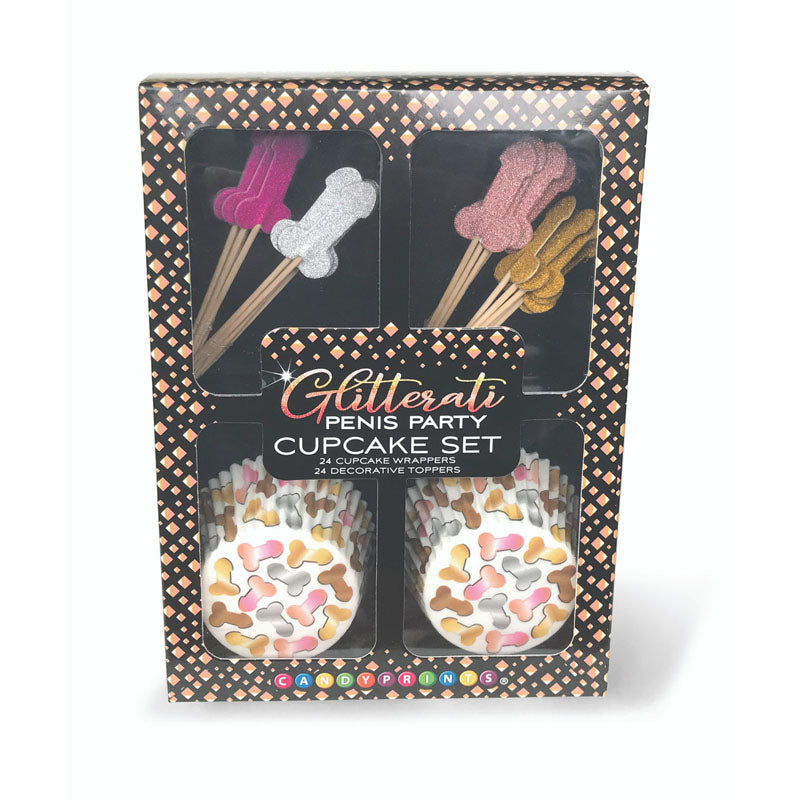 Glitterati - Penis Party Cupcake Set - Party Cupcake Set - Set of 24 with cupcake wrappers and decorative toppers.