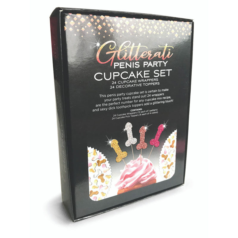 Glitterati - Penis Party Cupcake Set - Party Cupcake Set - Set of 24 featuring 24 cupcake wrappers and decorative toppers.