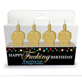 Happy Fucking Birthday FU Candle Set - Novelty Party Candles - Set of 4 featuring four golden glitter candles.