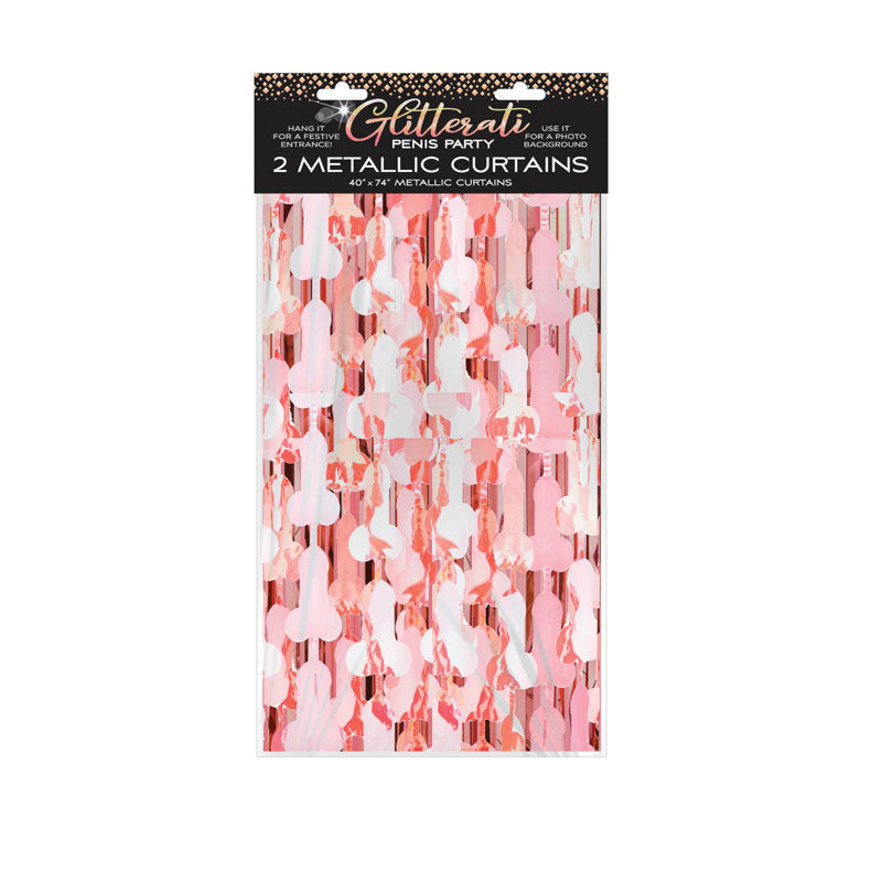 Glitterati - Penis Foil Curtains - Party Novelty - 2 Pack in pink metallic for party decor and photo booths.