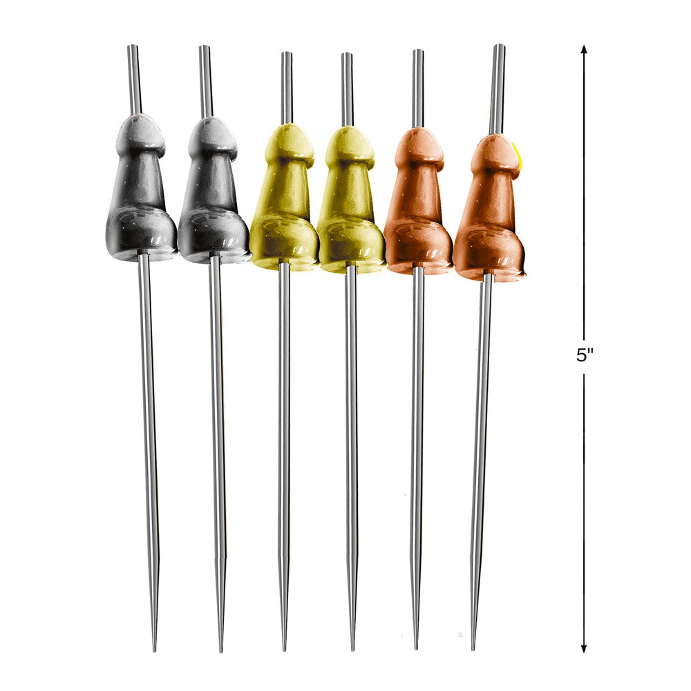 Glitterati Hors d'Oeuvre Picks - 6 Pack - Stainless Steel 18 cm Food Picks - Set of 6 with colorful tops