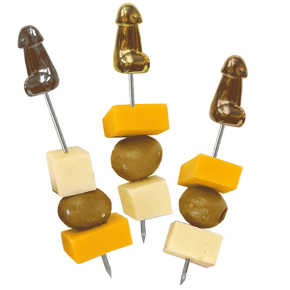 Glitterati Hors d'Oeuvre Picks - 6 Pack - Stainless Steel 18 cm Food Picks - Set of 6 with cheese and olives