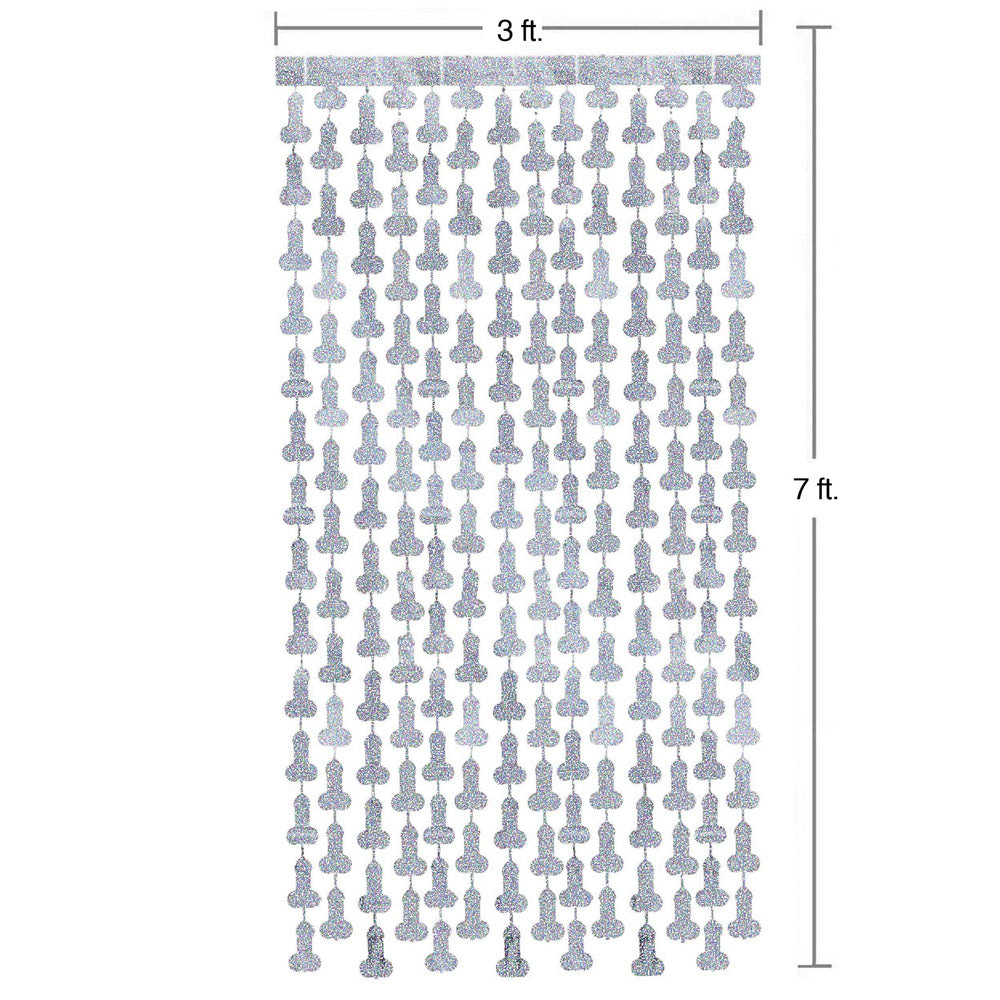 Glitterati - Penis Party Disco Metallic Curtains - Party Doorway Decoration - Set of 2, measuring 3 ft by 7 ft.