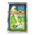 Cock Rockets Green Apple oral sex candy packaging, featuring bright colors and playful graphics for a fun experience.