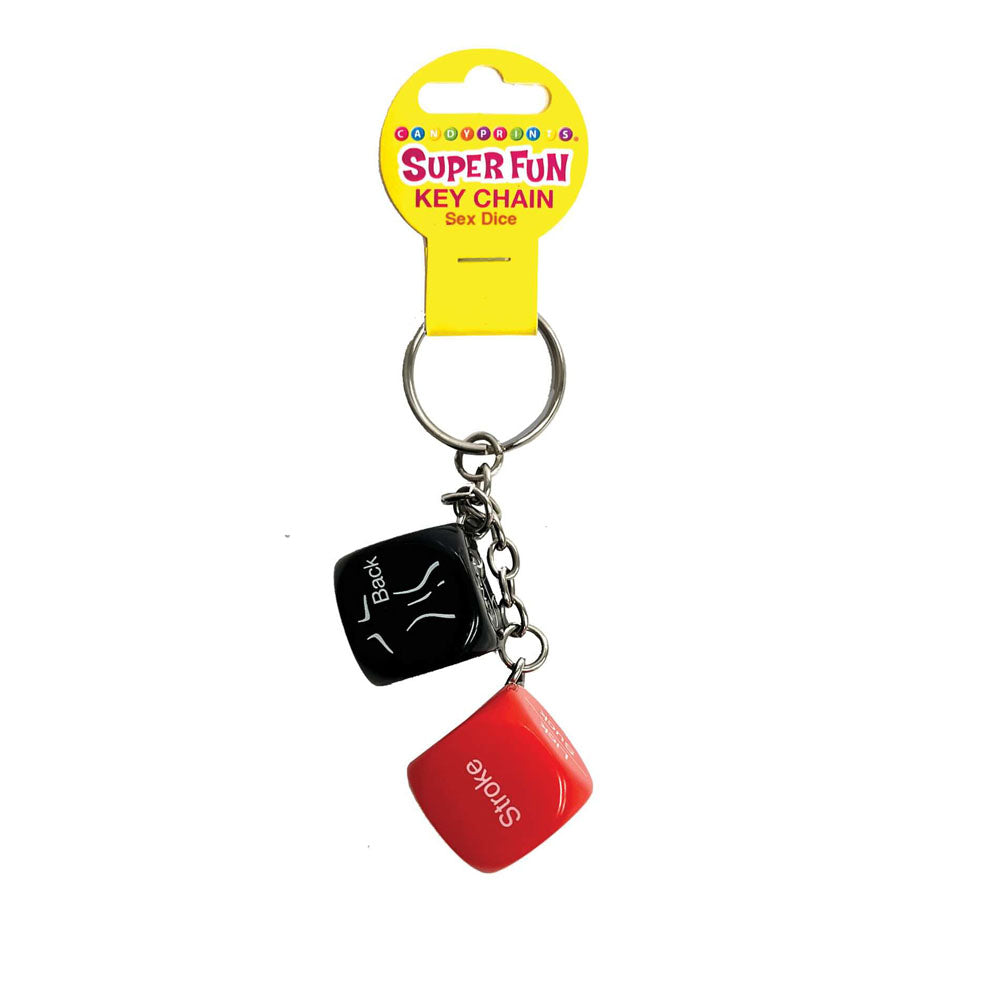 Super Fun Key Chain - Sex Dice - Erotic Dice Novelty Keychain with playful black and red dice.