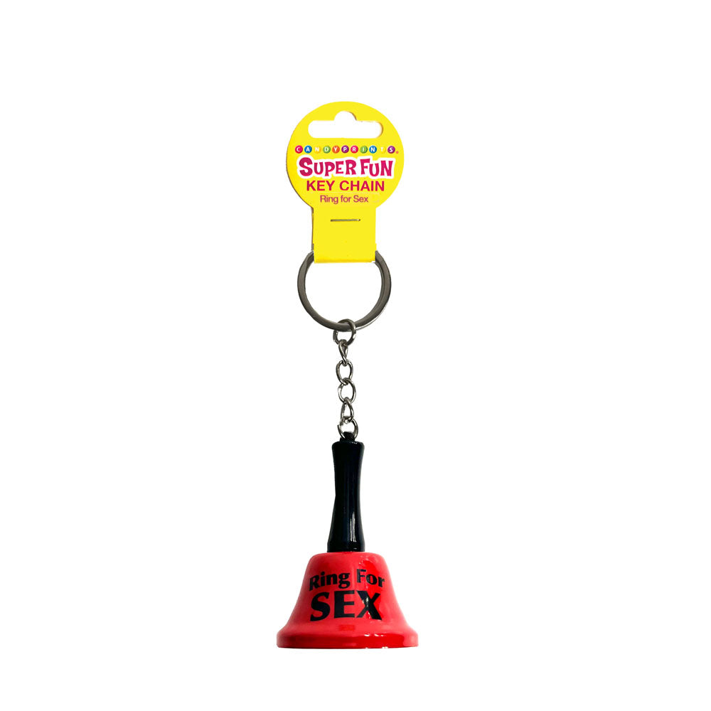 Super Fun Key Chain - Ring For Sex - Novelty Bell Keychain showcasing a playful red bell with a keyring attachment.