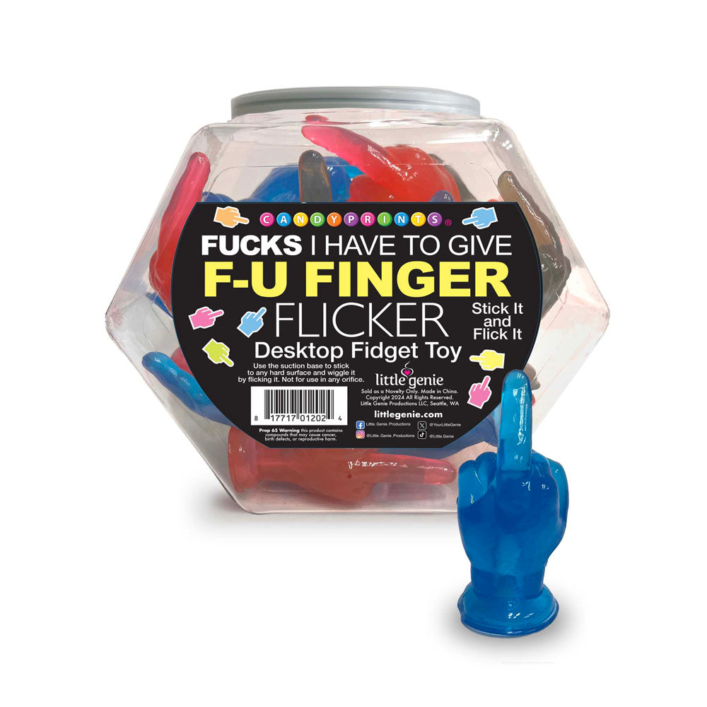 Fucks I Have To Give F-U Finger Flicker - Display - Novelty Fidget Toy - Fishbowl Display of 24 in a clear jar.