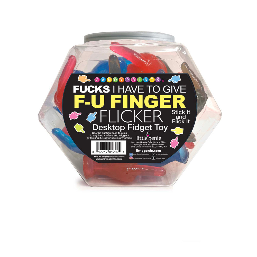 Fucks I Have To Give F-U Finger Flicker - Display - Novelty Fidget Toy - Fishbowl Display of 24 in a clear jar.