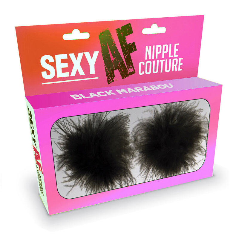 Sexy AF - Nipple Couture  Marabou -  Marabou Reuseable Nipple Pasties in black packaging with fluffy design.