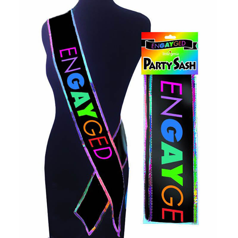 EnGAYged Sash - Novelty Sash showcasing a glittery design for bridal parties and celebrations.