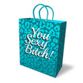 You Sexy Bitch! Gift Bag - Novelty Gift Bag in teal with glitter leopard pattern and silver foil stamp.