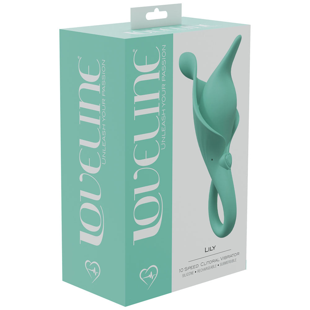 LOVELINE Lily -  -  USB Rechargeable Stimulator packaging with design and features displayed.