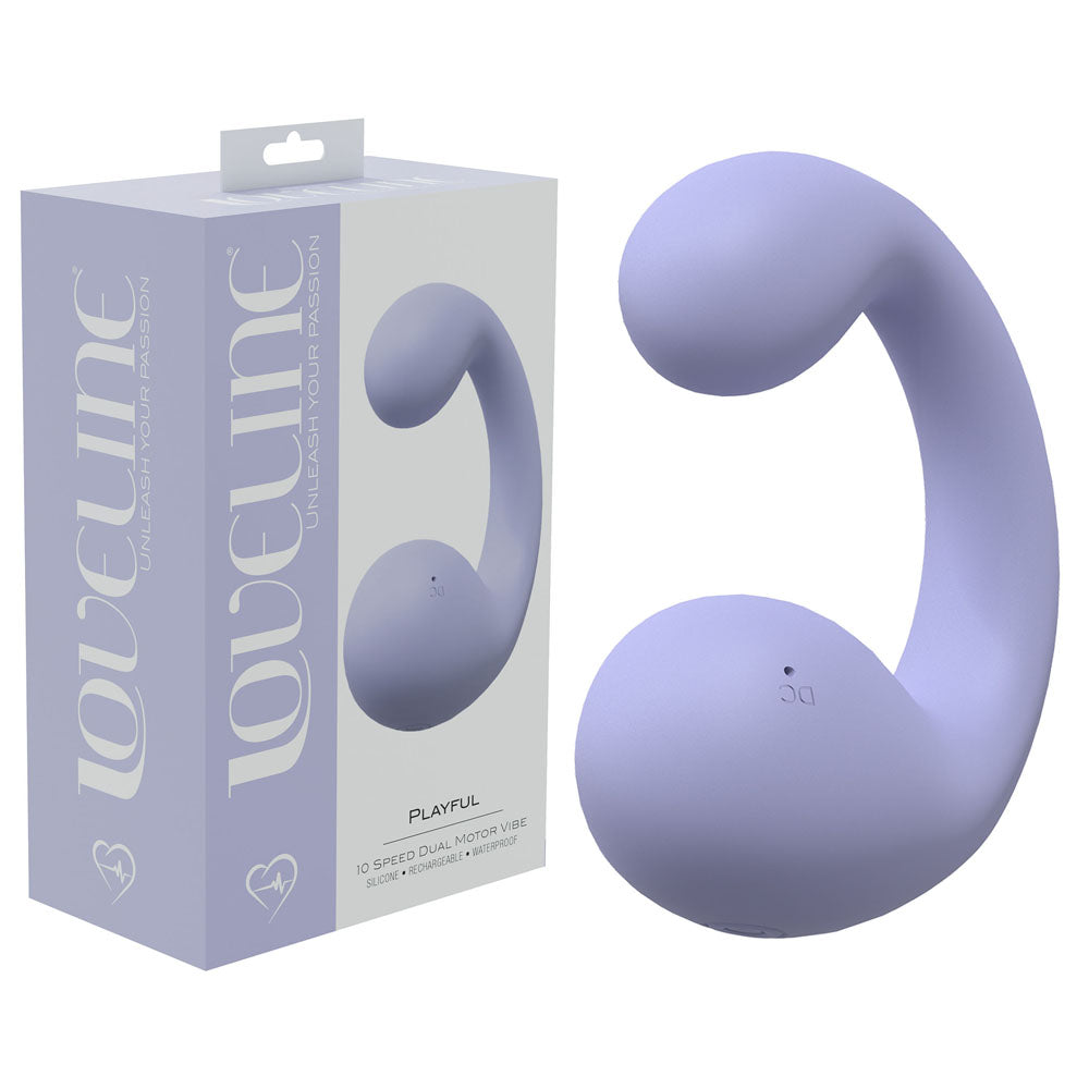 LOVELINE Playful - Lavender - Lavender 8.5 cm Dual Vibrator with packaging showcasing 10 speed dual motor vibe.