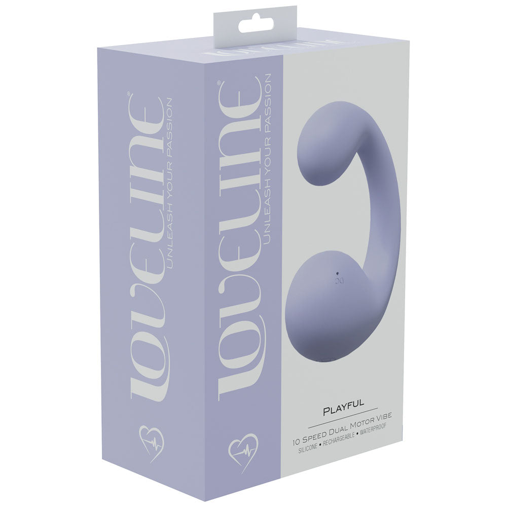 LOVELINE Playful - Lavender - Lavender 8.5 cm Dual Vibrator packaging showcasing its sleek design and features.