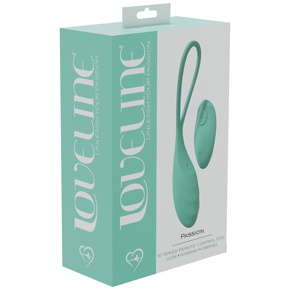 LOVELINE Passion -  -  USB Rechargeable Vibrating Egg with Wireless Remote packaging image showcasing its sleek design.