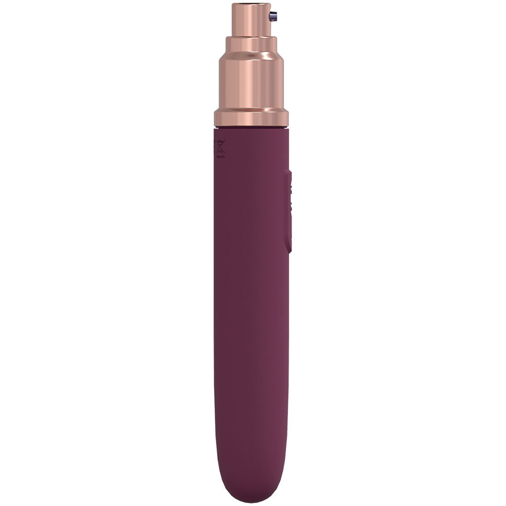 LOVELINE The Traveler - Burgundy - Burgundy 17.6 cm USB Rechargeable Vibrator with Lube Applicator side view