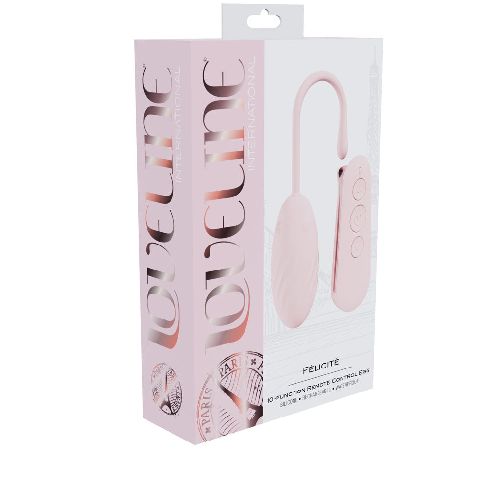 LOVELINE Felicite -  -  USB Rechargeable Vibrating Egg with Wireless Remote, featuring a pink design and remote control functions.