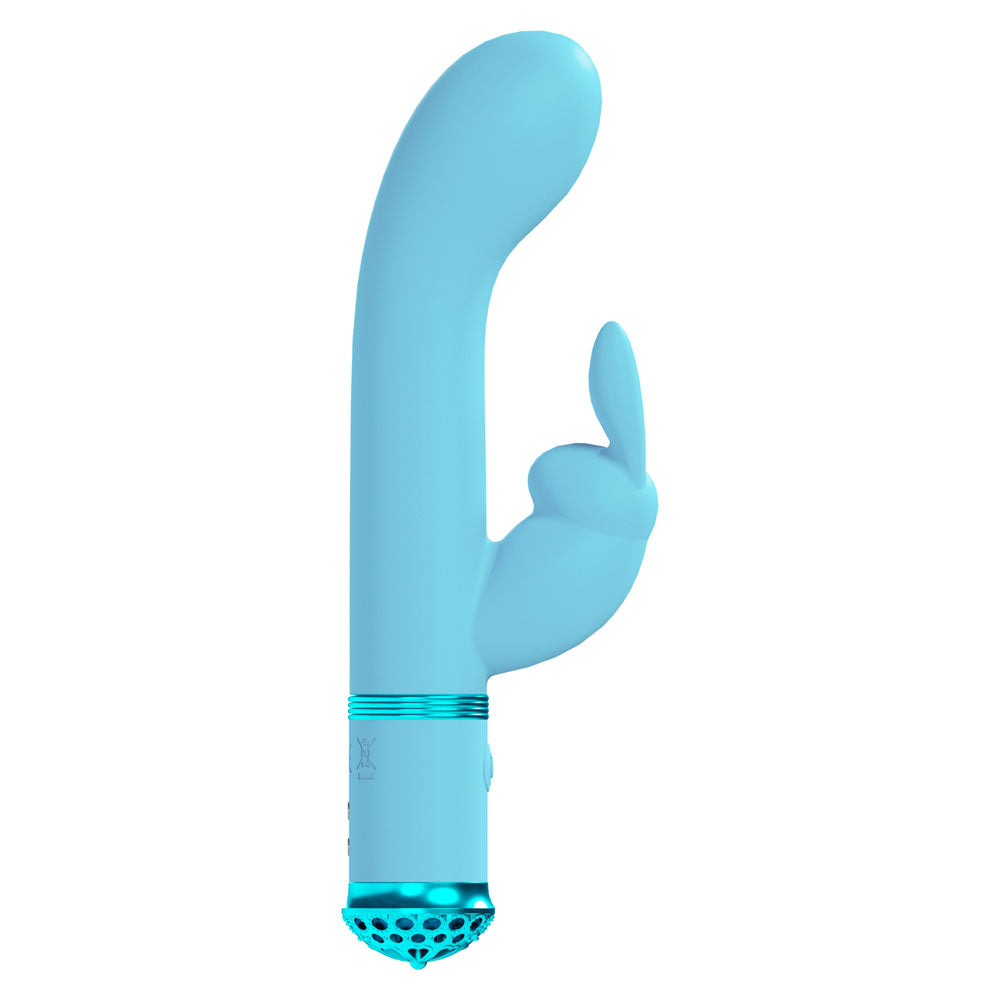 LOVELINE Belle -  -  15.6 cm USB Rechargeable Rabbit Vibrator in blue color with a light-up base.